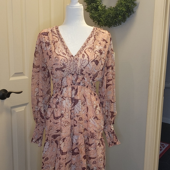 o.p.t. Dresses & Skirts - Floral Dress, Pinks & Mauves, Long Sleeve Size Medium